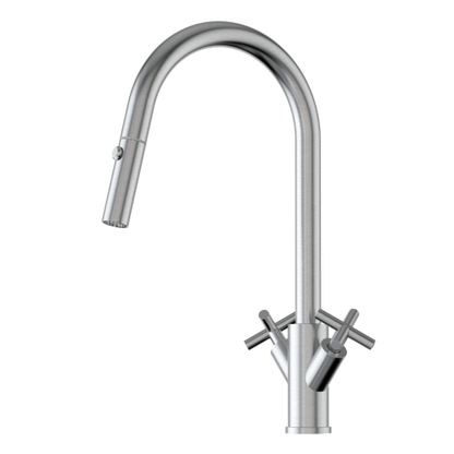 X-GEN 316 Stainless Steel Gooseneck XPRESSFIT retractable tap with cross handles Satin