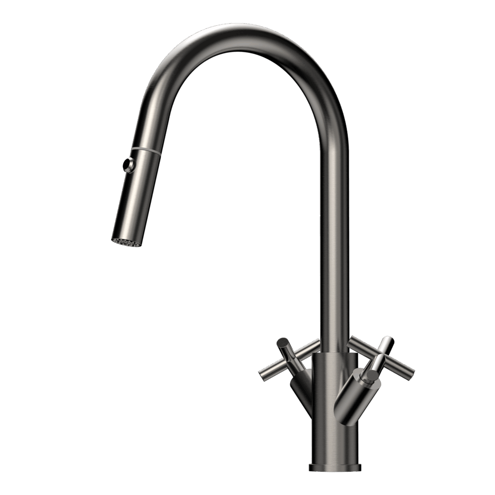 X-GEN 316 Stainless Steel Gooseneck XPRESSFIT retractable tap with cross handles Gun Metal