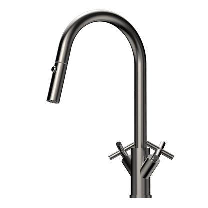 X-GEN 316 Stainless Steel Gooseneck XPRESSFIT retractable tap with cross handles Gun Metal