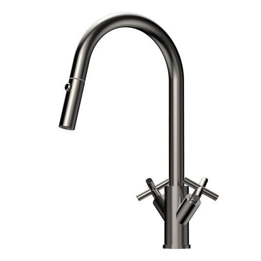 X-GEN 316 Stainless Steel Gooseneck XPRESSFIT retractable tap with cross handles Gun Metal