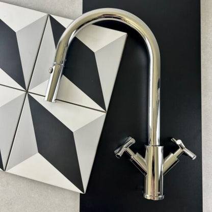 X-GEN 316 Stainless Steel Gooseneck XPRESSFIT retractable tap with cross handles Chrome