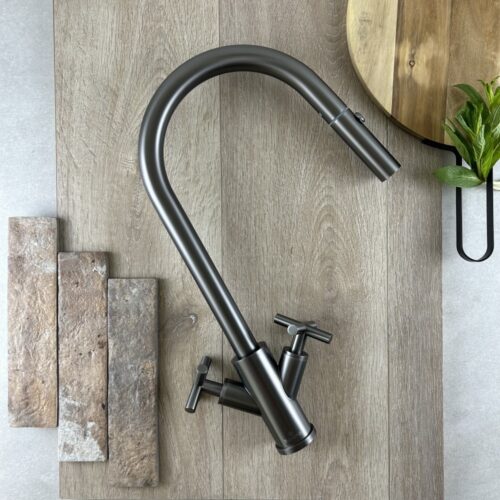 X-GEN 316 Stainless Steel Gooseneck XPRESSFIT retractable tap with cross handles Gun Metal
