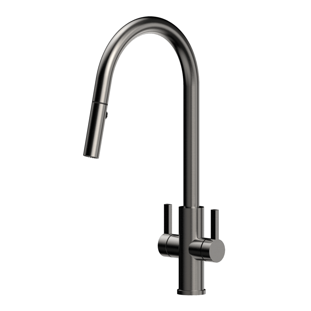 XSSENCE 316 Stainless Steel Gooseneck  XPRESSFIT retractable tap with lever handles Gun Metal