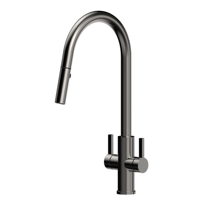 XSSENCE 316 Stainless Steel Gooseneck  XPRESSFIT retractable tap with lever handles Gun Metal