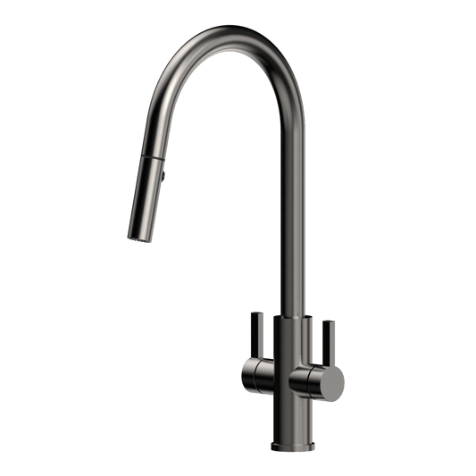 XSSENCE 316 Stainless Steel Gooseneck  XPRESSFIT retractable tap with lever handles Gun Metal