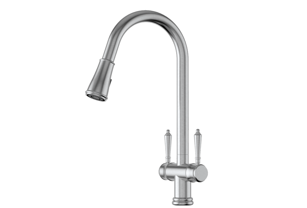 XQUISITE 316 Stainless Steel Provincial XPRESSFIT retractable twin handle tap Satin