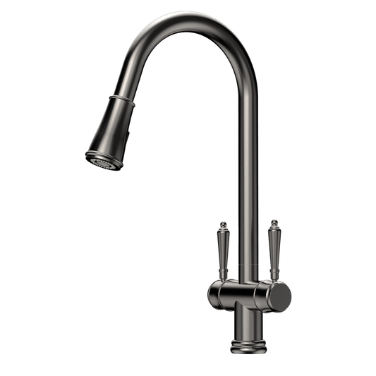 XQUISITE 316 Stainless Steel Provincial XPRESSFIT retractable twin handle tap Gun Metal