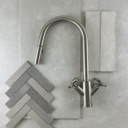 X-GEN 316 Stainless Steel Gooseneck XPRESSFIT retractable tap with cross handles Satin