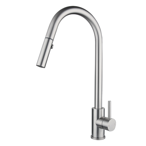 XACTA    Stainless Steel Gooseneck XPRESSFIT retractable dual spray mixer Satin