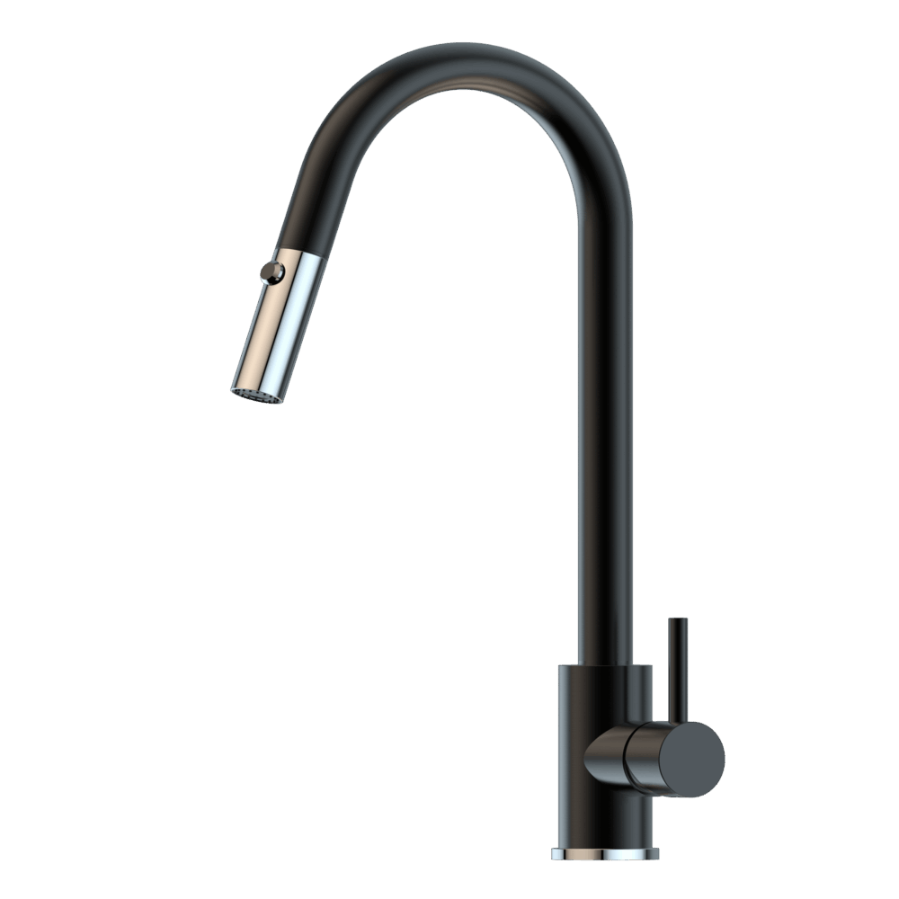XACTA  Stainless Steel Gooseneck XPRESSFIT retractable dual spray mixer Black & Bling