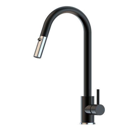 XACTA  Stainless Steel Gooseneck XPRESSFIT retractable dual spray mixer Black & Bling