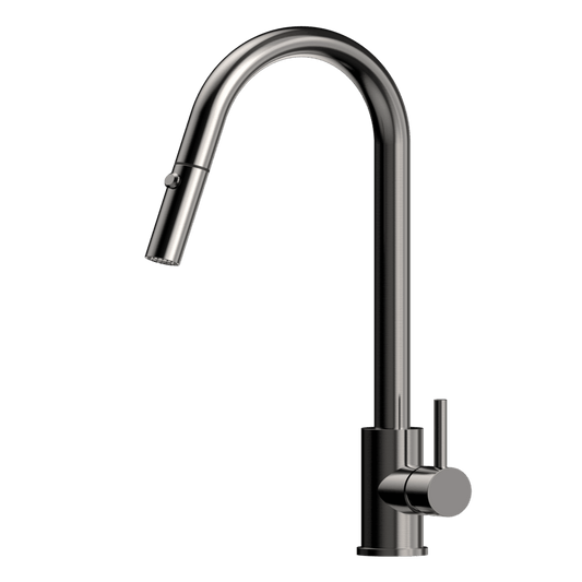 XACTA  Stainless Steel Gooseneck XPRESSFIT retractable dual spray mixer Gun Metal