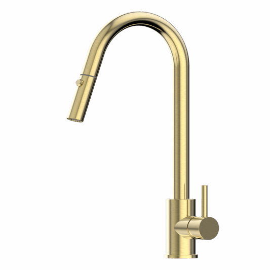 XACTA Stainless Steel Gooseneck XPRESSFIT retractable dual spray mixer Brushed Gold