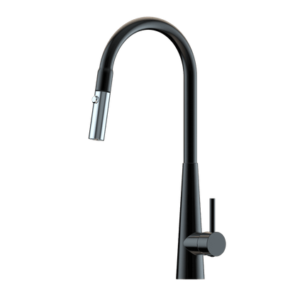 XCEL   Stainless Steel Gooseneck XPRESSFIT retractable dual spray mixer with conical base - Black & Bling