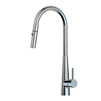 XCEL  Stainless Steel Gooseneck XPRESSFIT retractable dual spray mixer with conical base - Chrome                 Polished