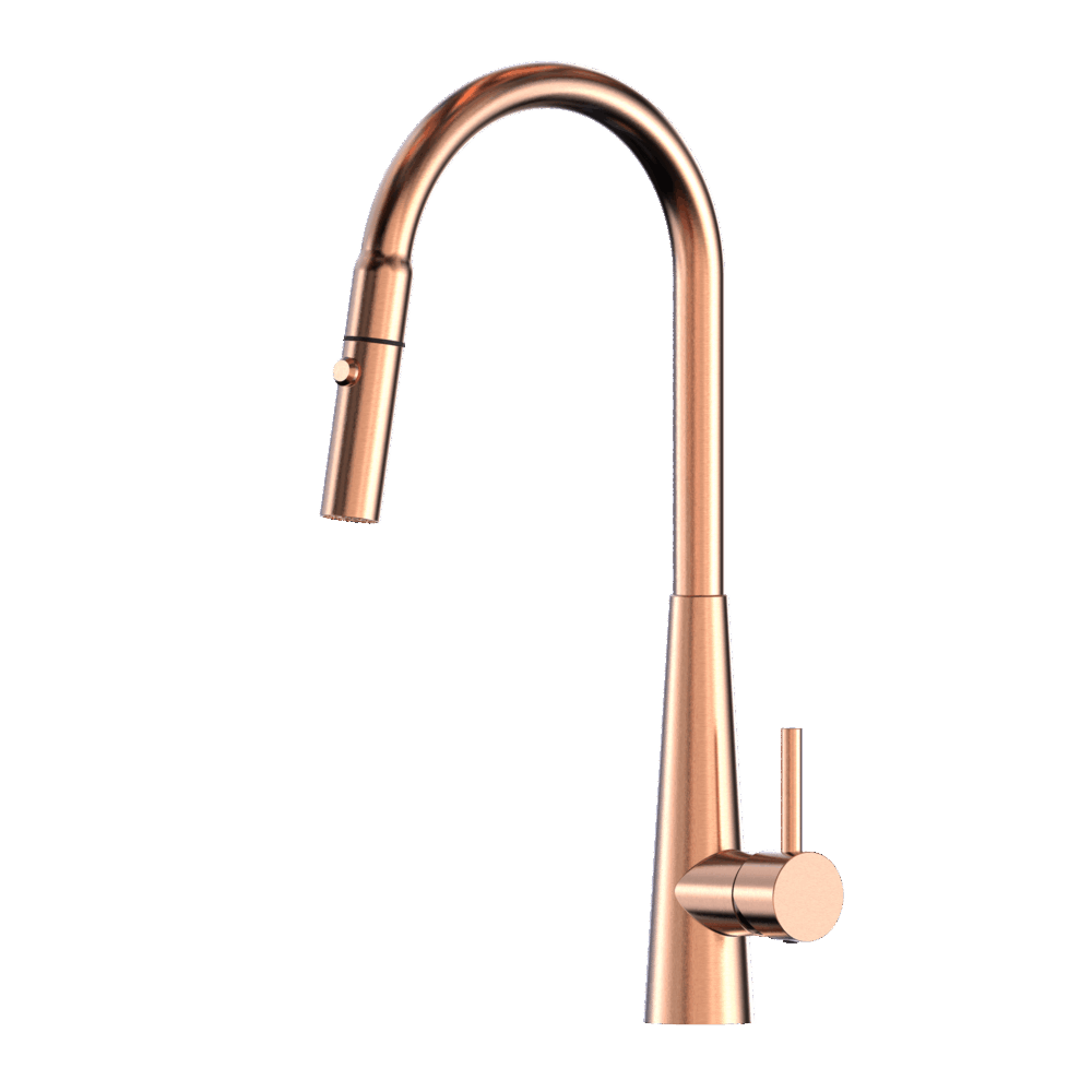 XCEL    Stainless Steel Gooseneck XPRESSFIT retractable dual spray mixer with conical base - Rose Gold