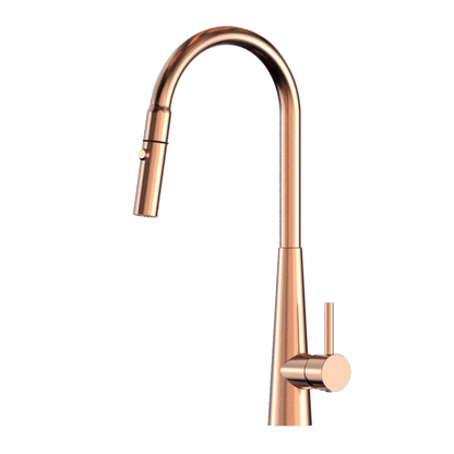 XCEL    Stainless Steel Gooseneck XPRESSFIT retractable dual spray mixer with conical base - Rose Gold
