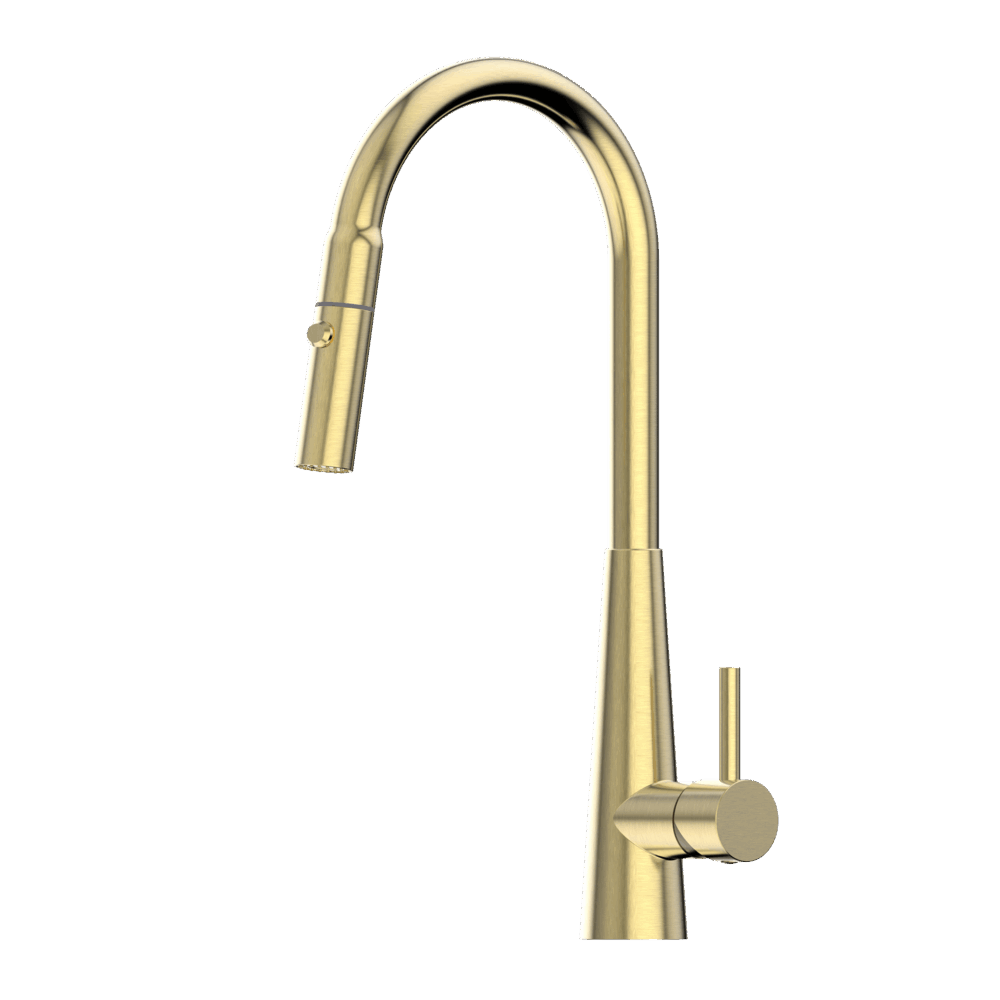 XCEL Stainless Steel Gooseneck XPRESSFIT retractable dual spray mixer with conical base - Brushed Gold