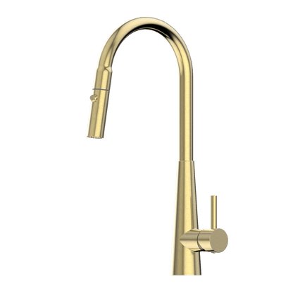 XCEL Stainless Steel Gooseneck XPRESSFIT retractable dual spray mixer with conical base - Brushed Gold