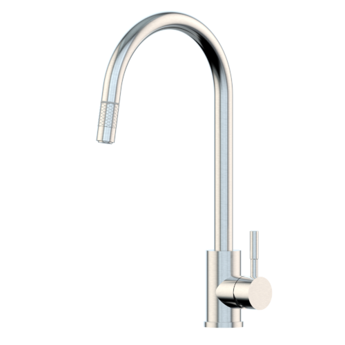 XPLORER Stainless Steel Gooseneck XPRESSFIT retractable mini pull out mixer with designer nozzle Satin