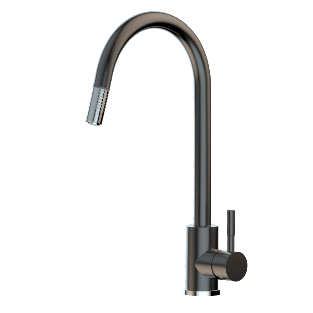 XPLORER     Stainless Steel Gooseneck XPRESSFIT retractable mini pull out mixer with designer nozzle Black & Bling