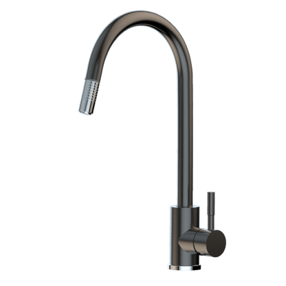 XPLORER     Stainless Steel Gooseneck XPRESSFIT retractable mini pull out mixer with designer nozzle Black & Bling