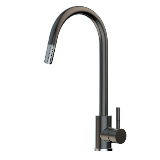 XPLORER     Stainless Steel Gooseneck XPRESSFIT retractable mini pull out mixer with designer nozzle Black & Bling