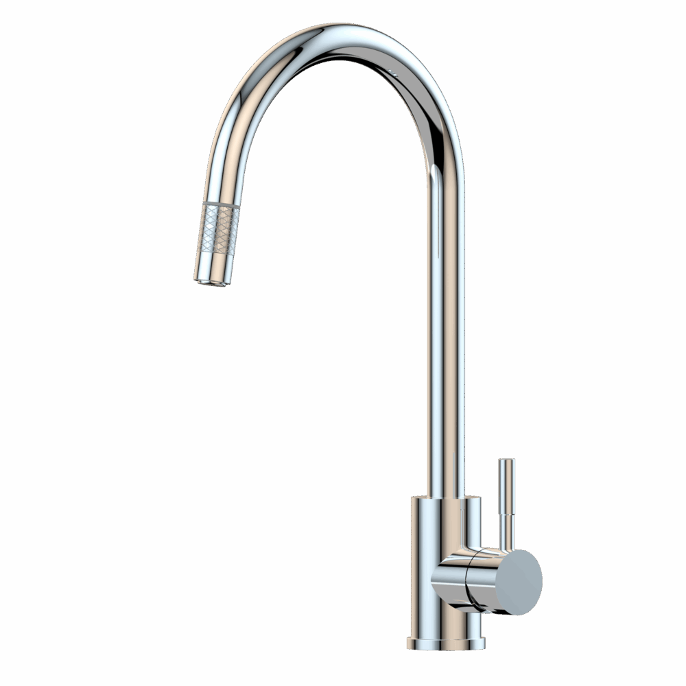 XPLORER    Stainless Steel Gooseneck XPRESSFIT retractable mini pull out mixer with designer nozzle Polished Chrome