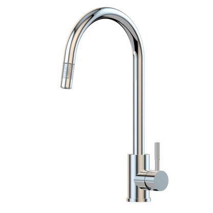 XPLORER    Stainless Steel Gooseneck XPRESSFIT retractable mini pull out mixer with designer nozzle Polished Chrome