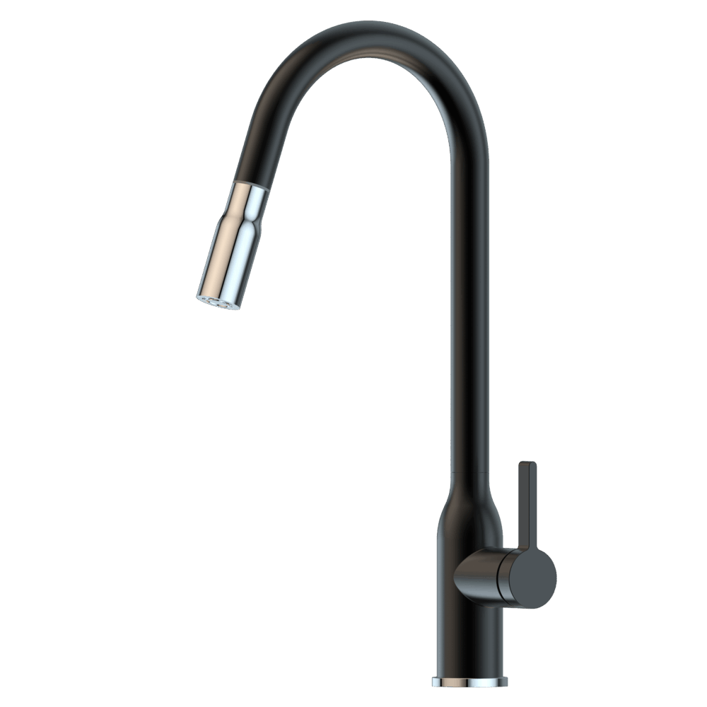 XTRAVERT Stainless Steel Tall Gooseneck XPRESSFIT mini pull out mixer  Black & Bling