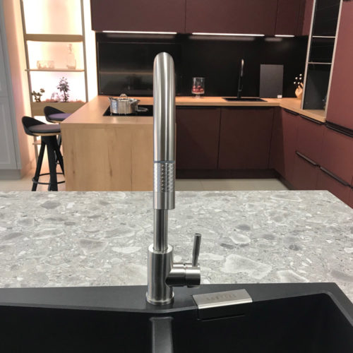 XPLORER Stainless Steel Gooseneck XPRESSFIT retractable mini pull out mixer with designer nozzle Satin