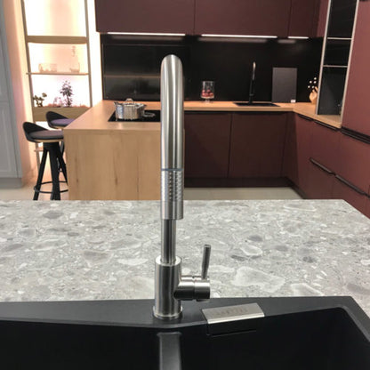 XPLORER Stainless Steel Gooseneck XPRESSFIT retractable mini pull out mixer with designer nozzle Satin