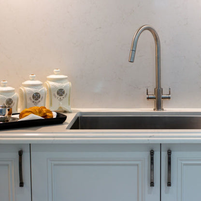 XSSENCE 316 Stainless Steel Gooseneck  XPRESSFIT retractable tap with lever handles Satin