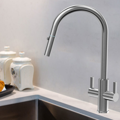 XSSENCE 316 Stainless Steel Gooseneck  XPRESSFIT retractable tap with lever handles Satin