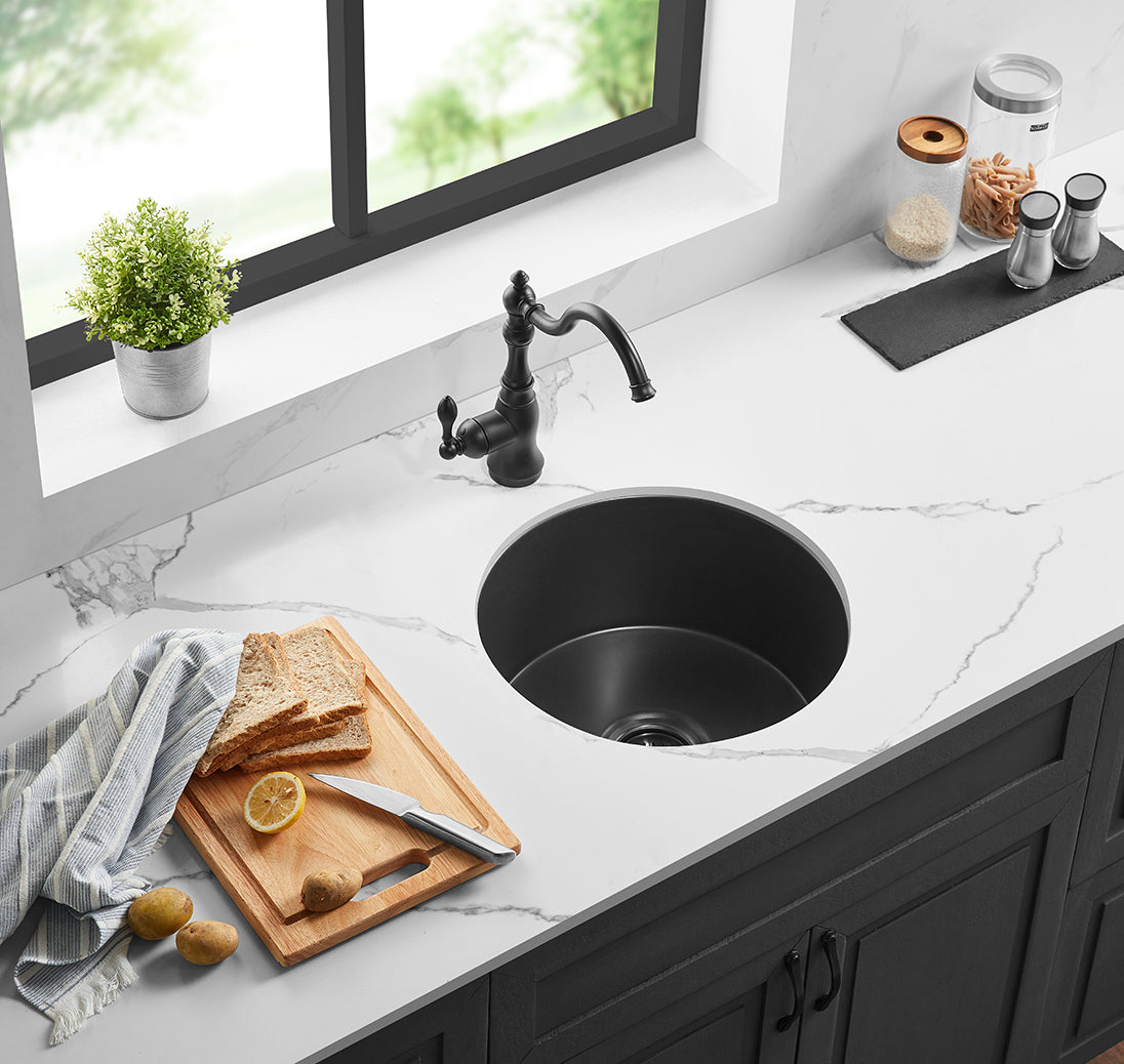 470mm Camden Fireclay Round Insert/Undermount Sink - Matte Black