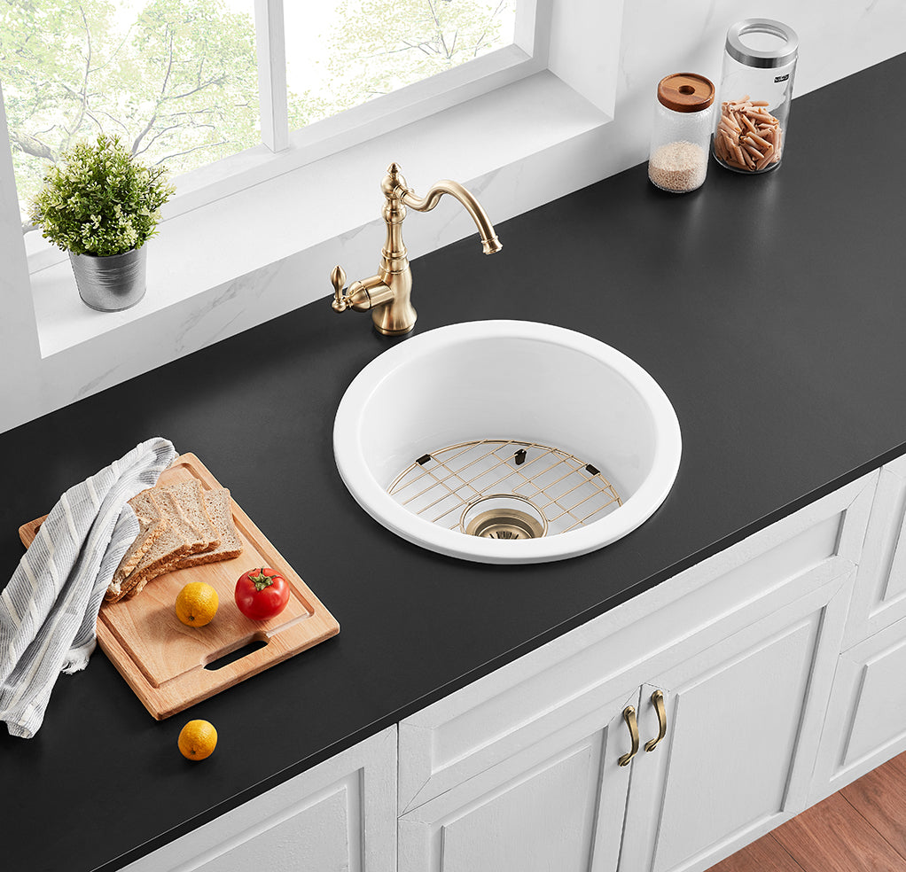 470mm Camden Fireclay Round Insert/Undermount Sink - Gloss White