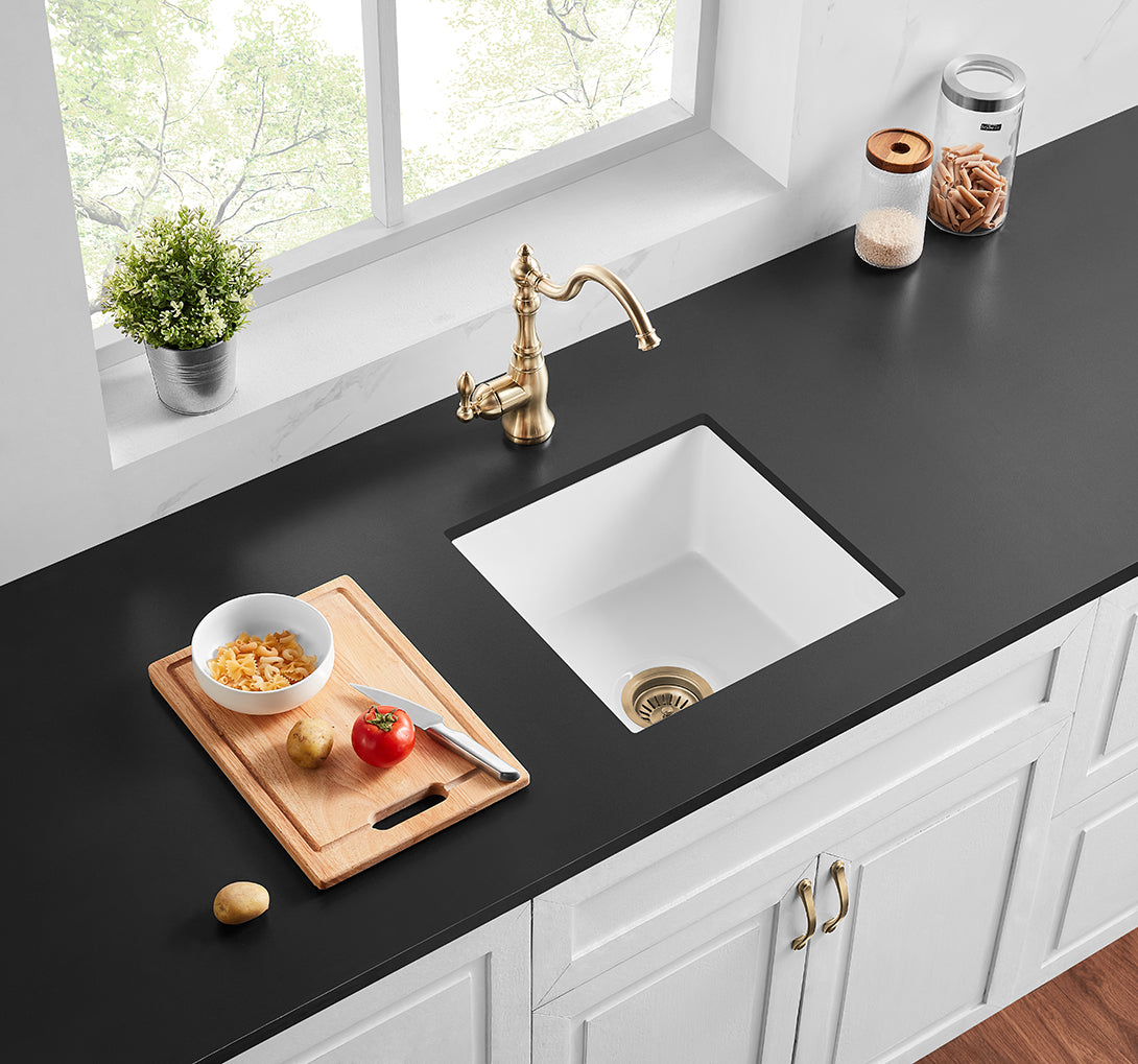 457mm Camden Fireclay Square Insert/Undermount Sink - Gloss White