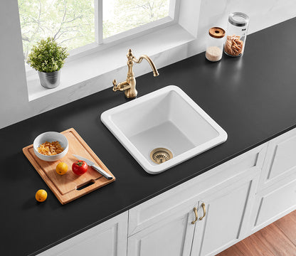 457mm Camden Fireclay Square Insert/Undermount Sink - Gloss White