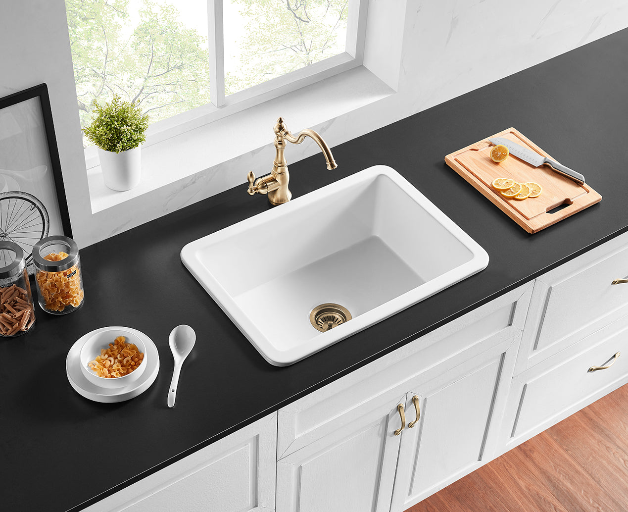810mm Camden Fireclay Square Insert/Undermount Sink - Gloss White