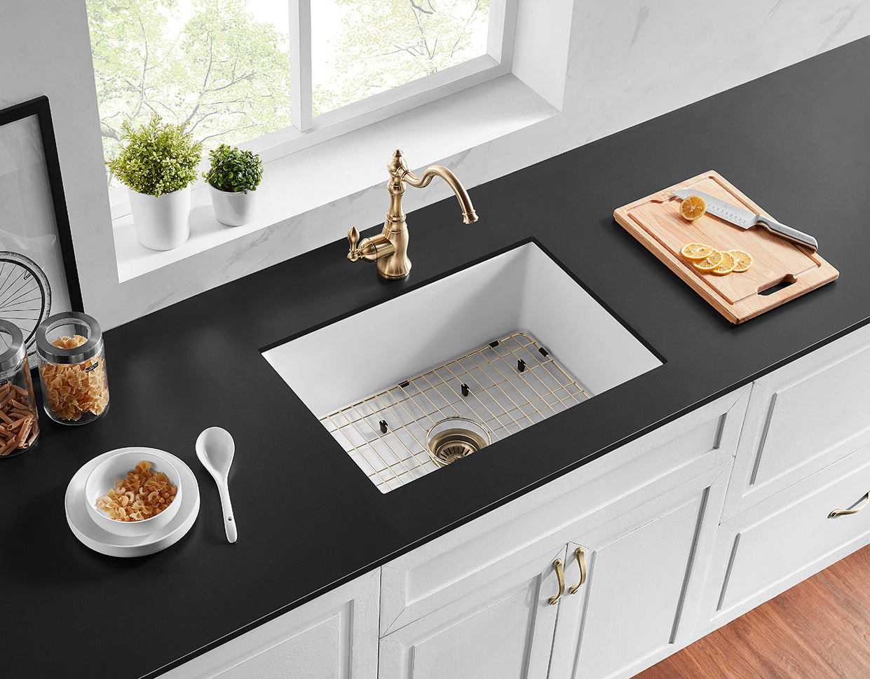 810mm Camden Fireclay Square Insert/Undermount Sink - Gloss White