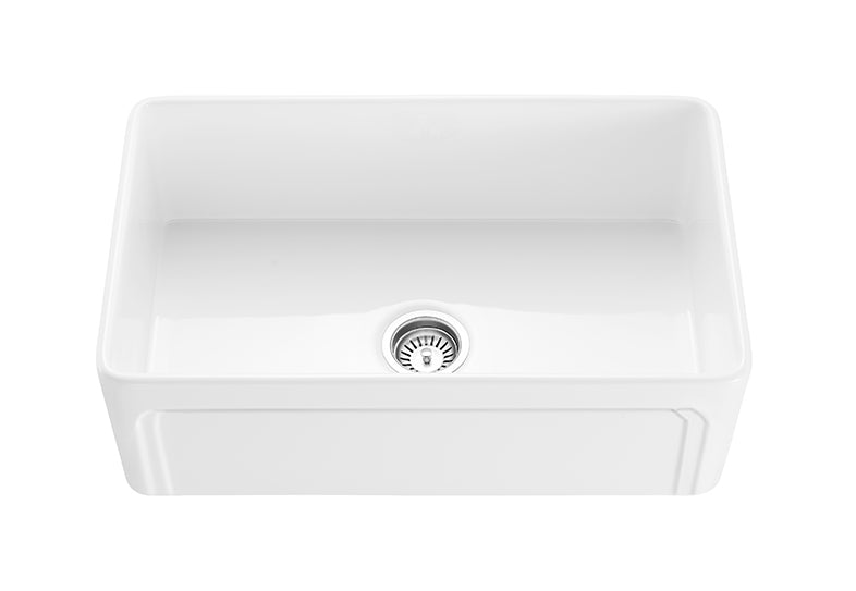 758mm Kensington Fireclay Farmhouse Sink - Hamptons & Flat Reversible - Gloss White