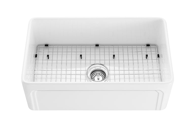 758mm Kensington Fireclay Farmhouse Sink - Hamptons & Flat Reversible - Gloss White