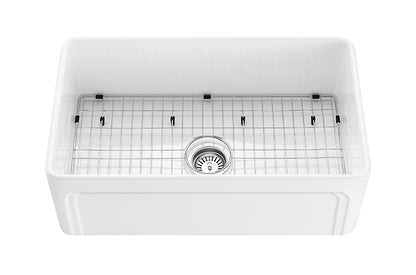 758mm Kensington Fireclay Farmhouse Sink - Hamptons & Flat Reversible - Gloss White