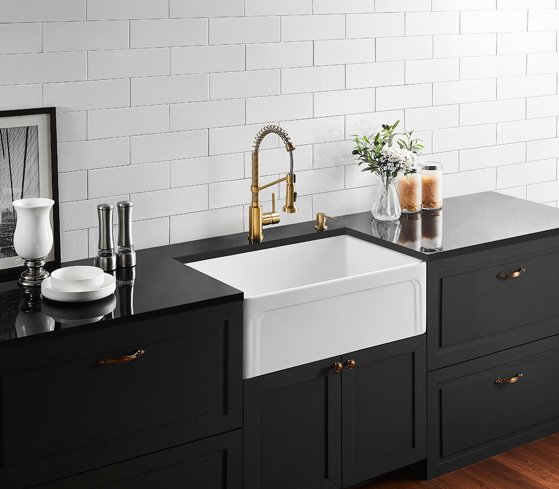 758mm Kensington Fireclay Farmhouse Sink - Hamptons & Flat Reversible - Gloss White