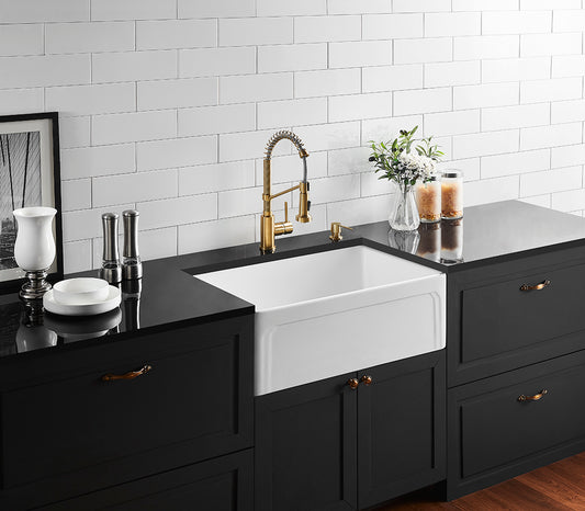 758mm Kensington Fireclay Farmhouse Sink - Hamptons & Flat Reversible - Gloss White