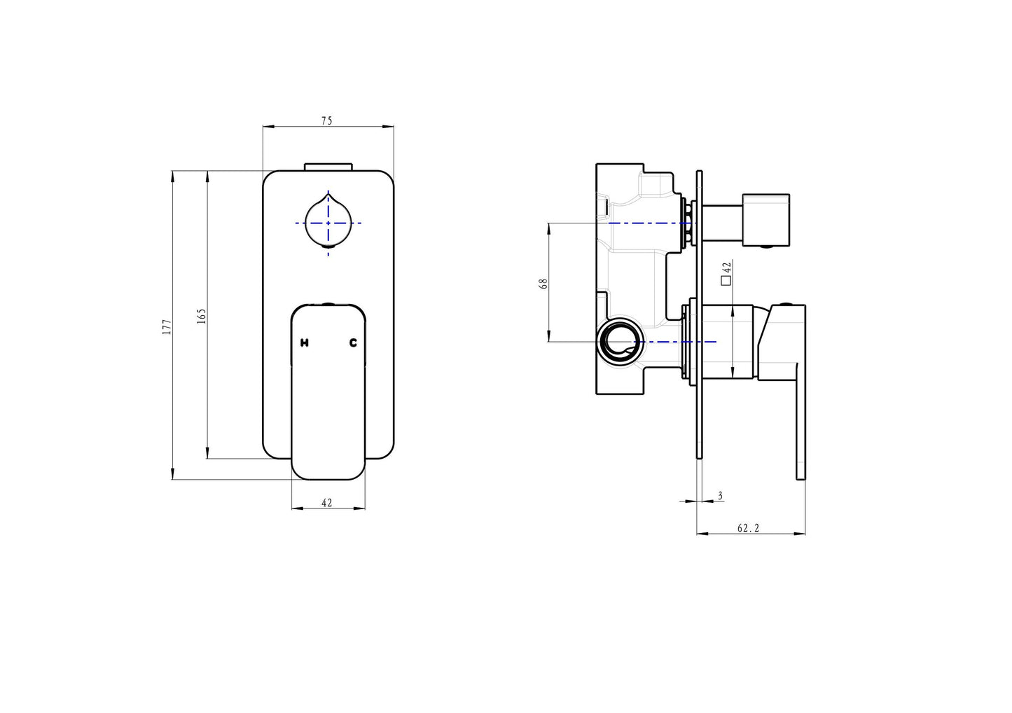 Zia Wall Mixer with Divertor - Chrome