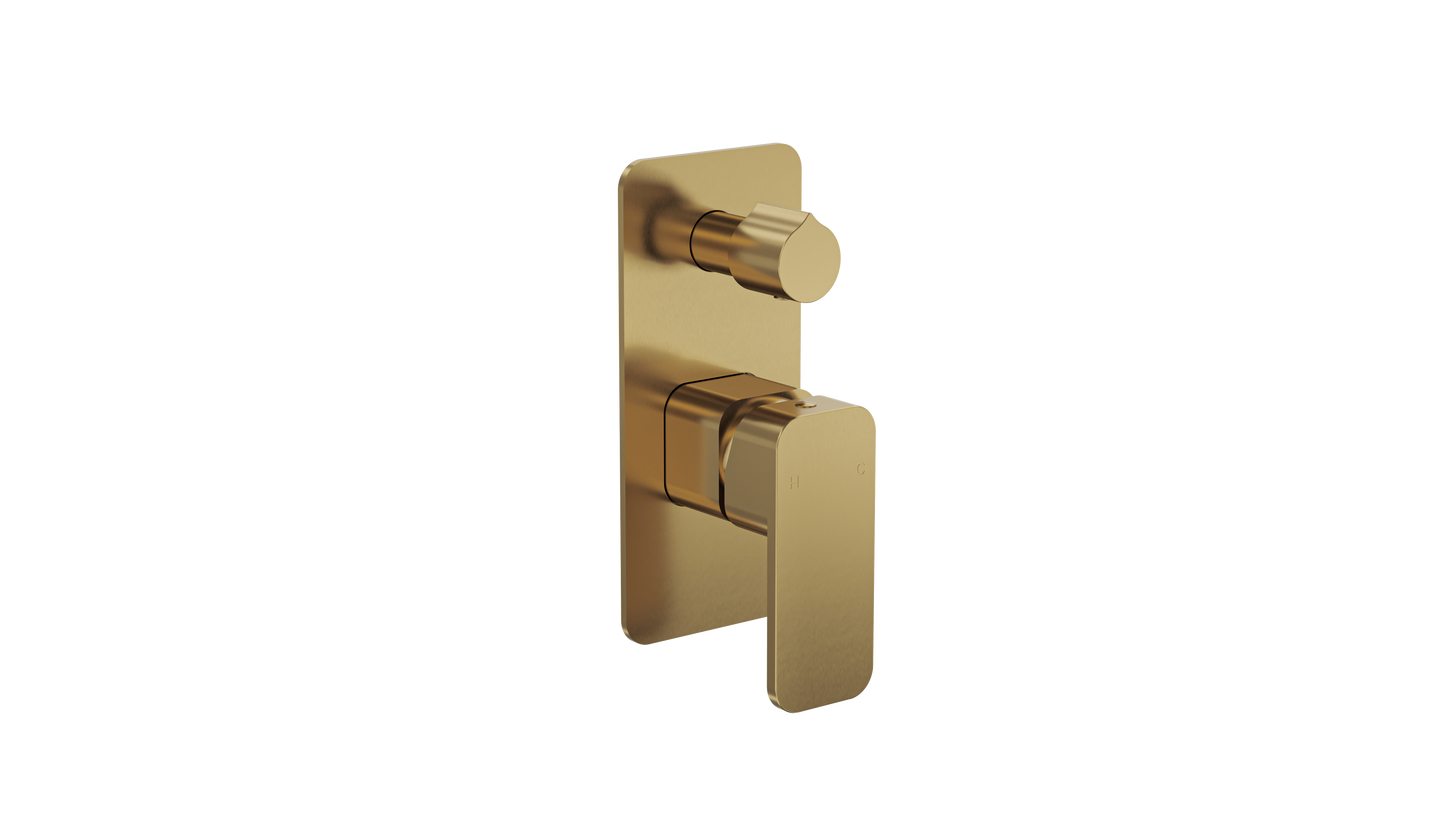 Zia 1-Plate Wall Mixer with Divertor Trim Kit - Brushed Brass