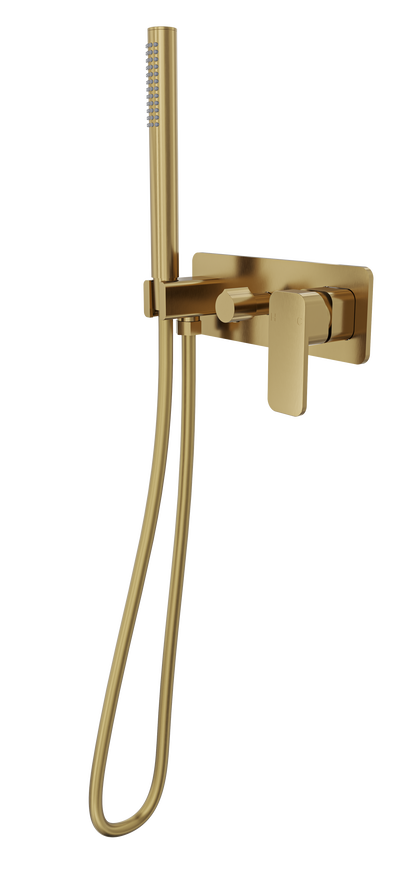 Zia 1-Plate Wall Mixer with Hand Shower Trim Kit - Brushed Brass