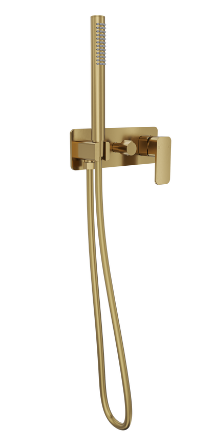 Zia 1-Plate Wall Mixer with Hand Shower Trim Kit - Brushed Brass