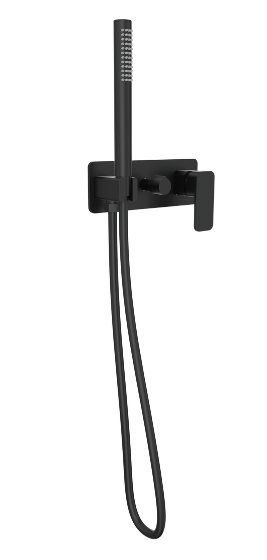 Zia 1-Plate Wall Mixer with Hand Shower Trim Kit - Matte Black
